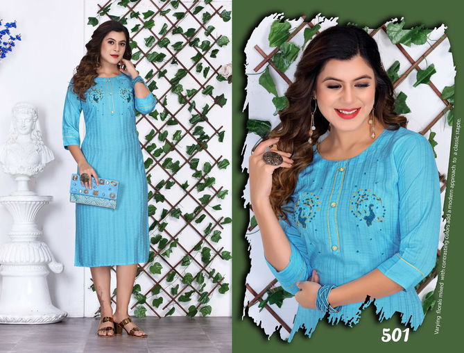 Beauty Queen Zavia Fancy Wear Rayon Designer Kurti Collection